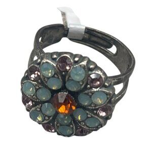 Mariana ring blue orange floral circle crystals handmade statement one size READ